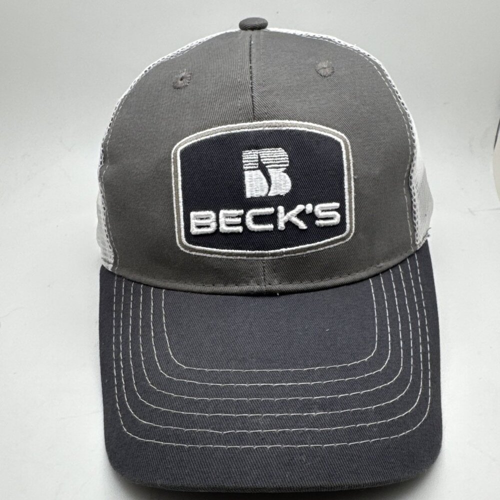 BECK’S Hybrids Seed Trucker Hat Adjustable Strap 2 Tone Gray